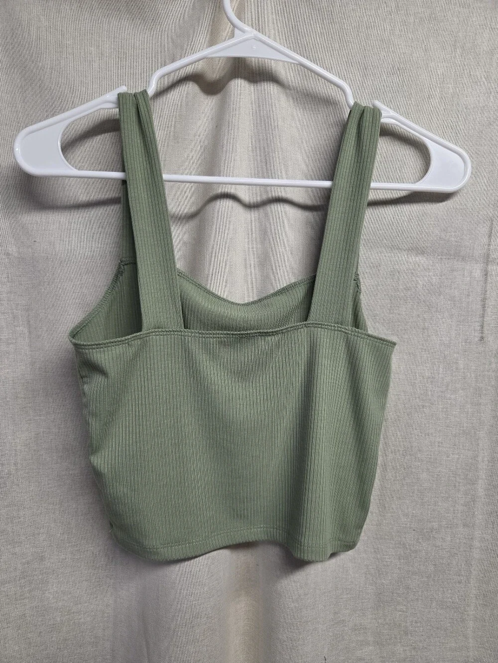 American Eagle Outfitters Ribbed Sage Square-Neck Crop Top - Picture 2 of 8